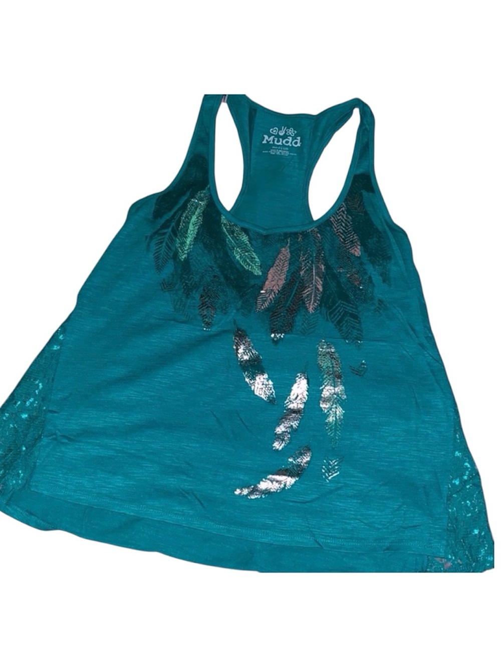Mudd Women's Teal Feather Racerback Tank